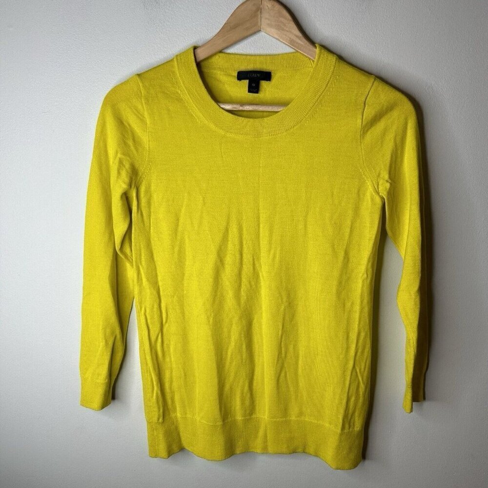 J Crew Sweater Womens XS Yellow Crewneck 100% Merino Wool Preppy Classic Stretch